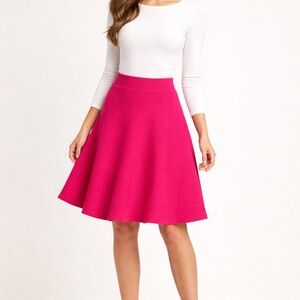 Mia Mod Hot Pink Flared Skirt | Size S | Modest Knit A-Line Skirt